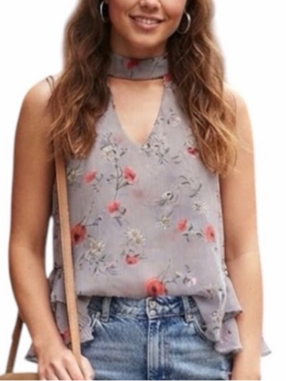 PRIMARK ATMOSPHERE Semi Sheer Boho Floral Laser Cut Blouse Grey 6/UK 10 Y2K
